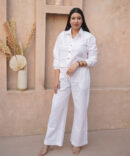 White Full Sleeve Crop Shirt for Women