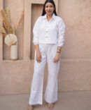 White Full Sleeve Crop Shirt for Women