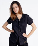 Black Half Sleeve Crop Shirt for Women